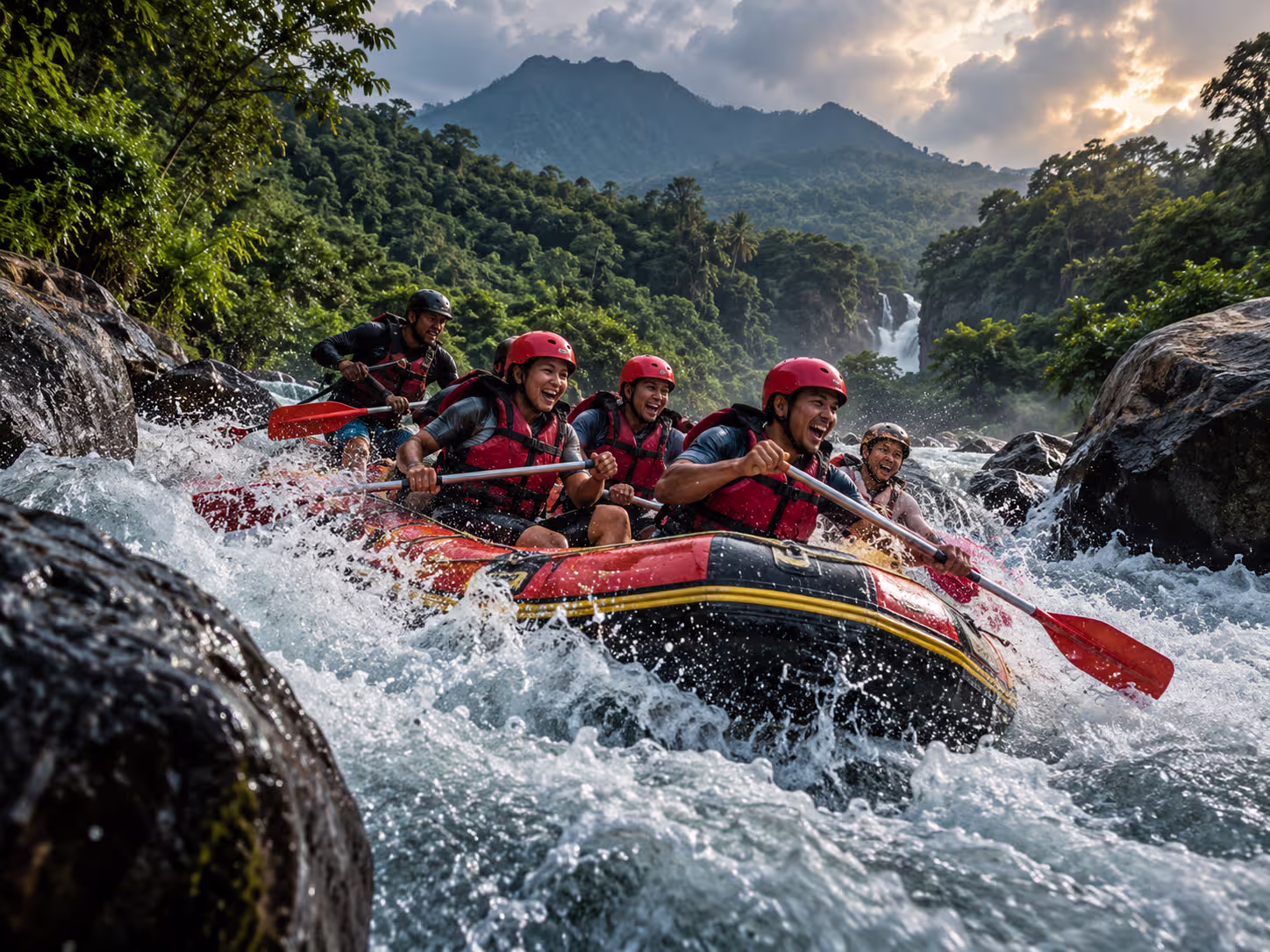 Rafting Sungai Cimanuk Garut — kegiatan petualangan JO Adventure Ilustrasi aktivitas rafting di sungai, untuk layanan Rafting Cimanuk Garut